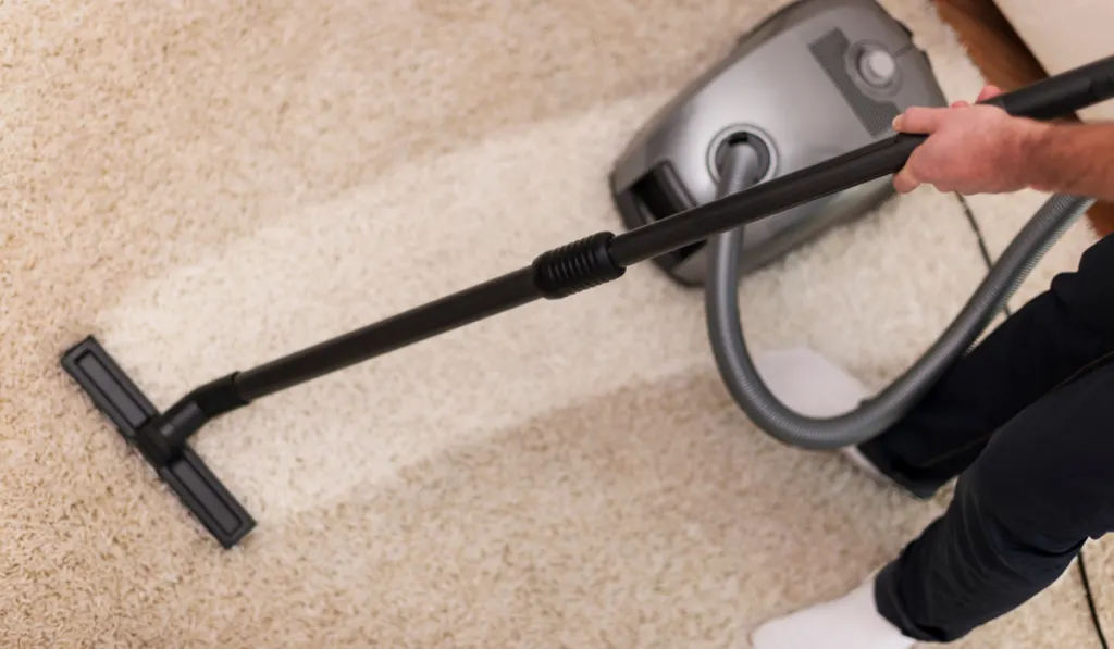 Close up of vacuuming a carpet