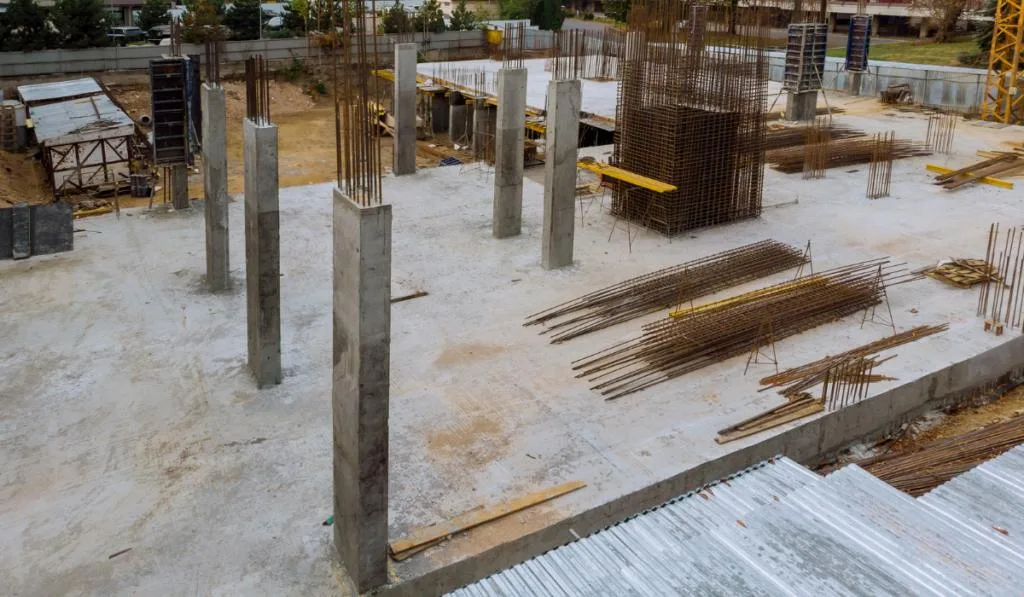 Construction of apartment house foundation steel for home building
