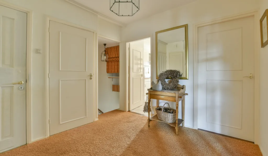 Spacious hallway with carpeted floor
