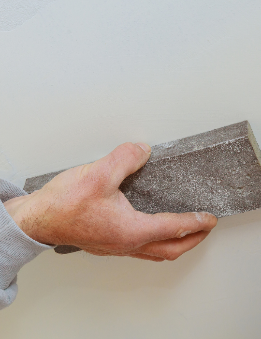 sanding the plaste in drywall seam