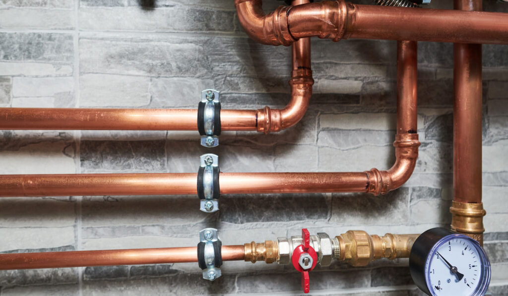 Plumbing service copper pipeline for heating system 