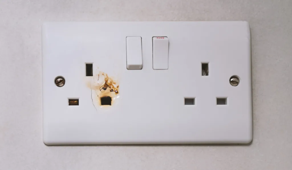 Broken-power-overload-switch-electric-outlet