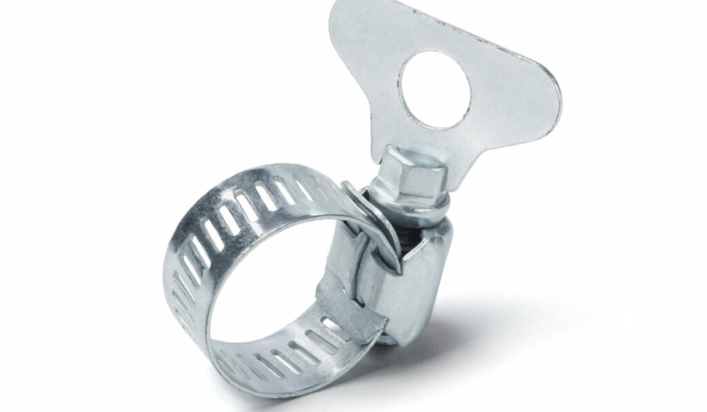 Metal Hose Clamp On White Background

