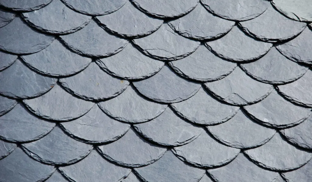 Round slate shingles, beautiful detailed slate roof. The slates rounded by hand