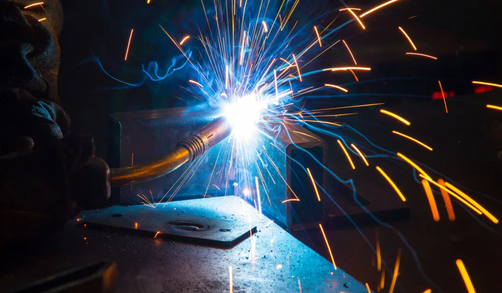 Closeup of the sparking light from the welding process