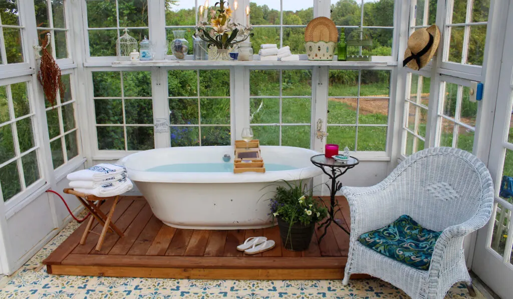 Interior view of soaking tub in she-shed