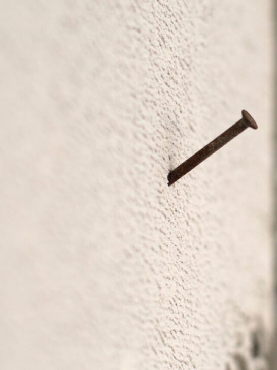Rusty nail on incomplete cement wall - ss221108