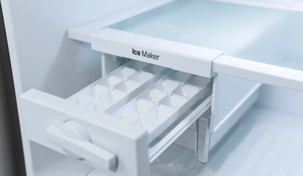 Ice maker, empty open refrigerator