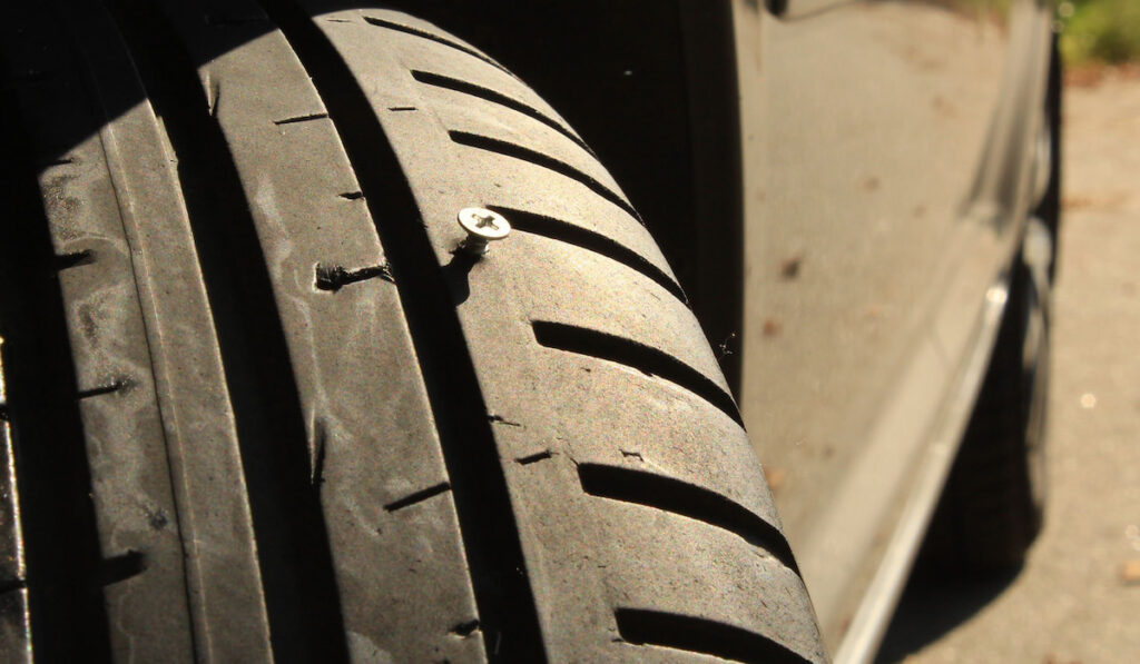 Run Flat tire with sticking screw