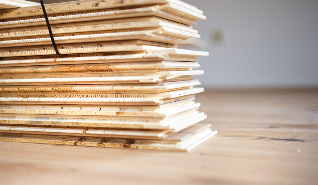 Stack of plywood on wooden table