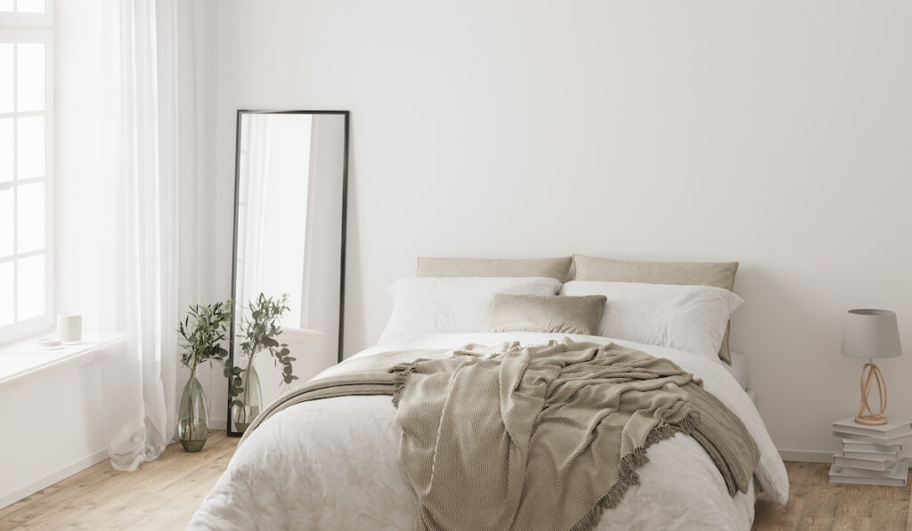 Bedroom interior mockup in Scandinavian style 