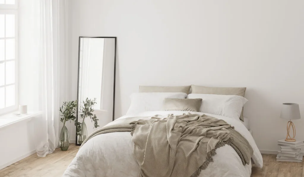 Bedroom interior mockup in Scandinavian style 