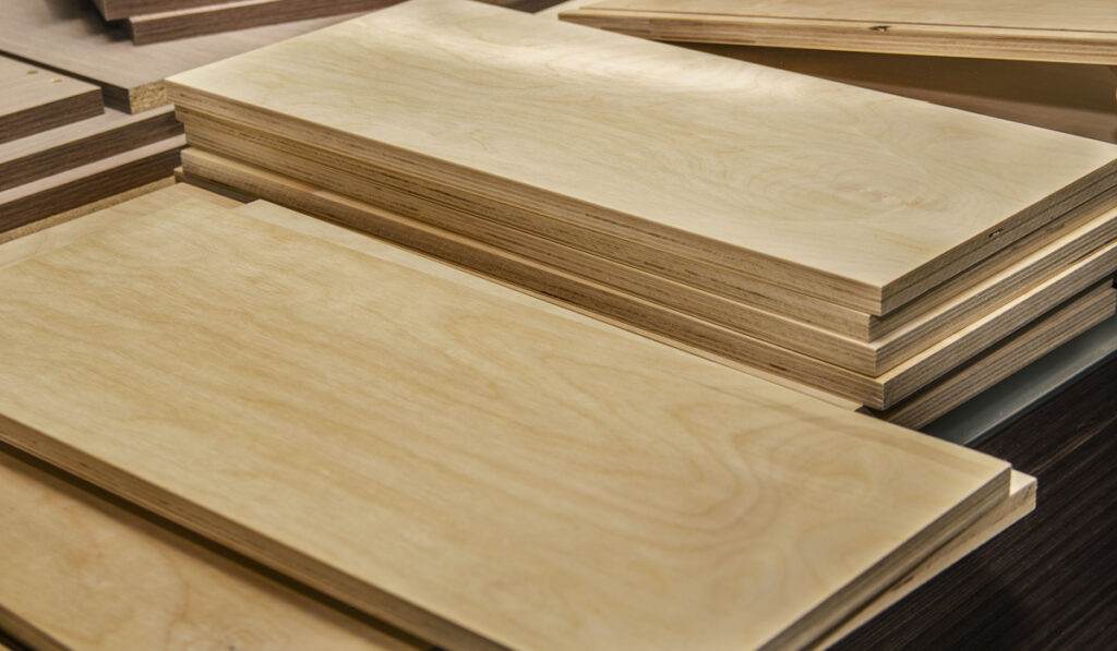samples of chipboard and MDF panels in the store