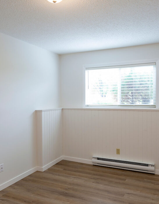 interior of empty renovated room with electirc baseboard heater with white wall
