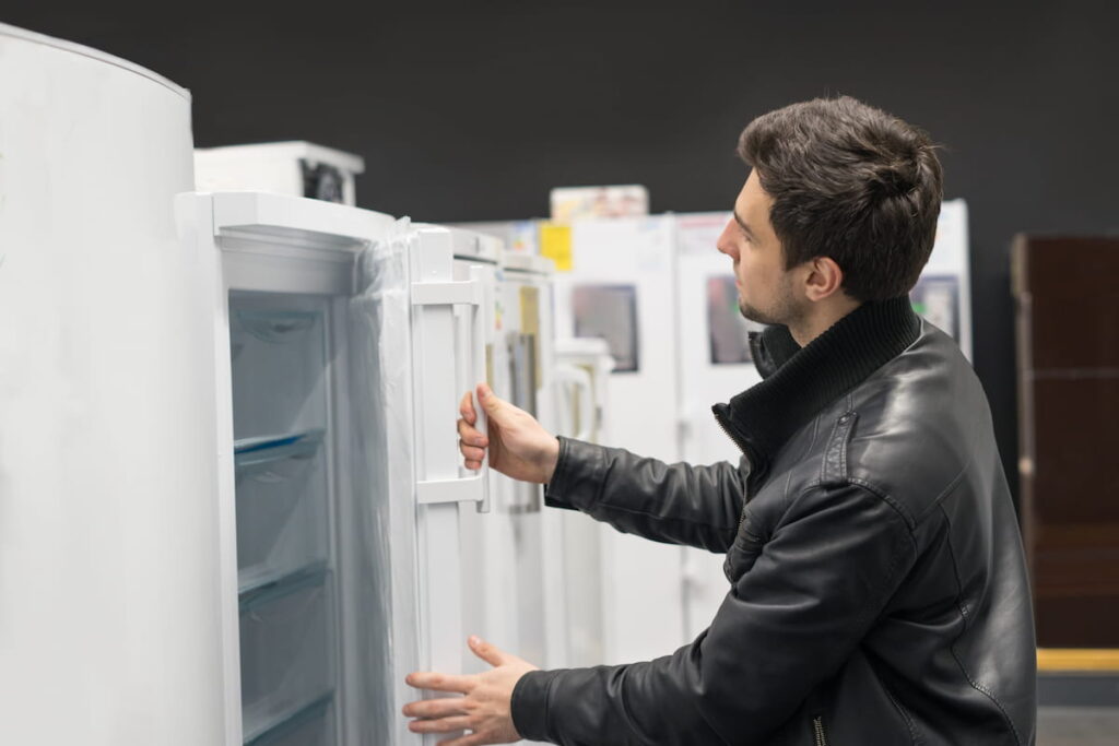 customer choosing fridge 
